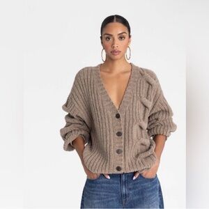 NWT KBB by Kahlana “the cable mix cardi” PTP 24” size L. Heavy knit oversized
